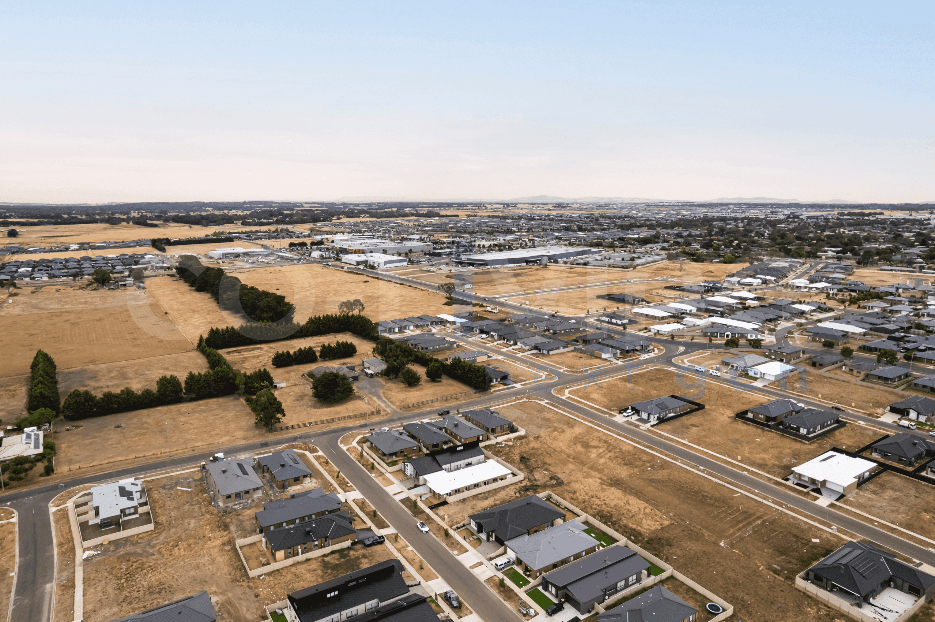 Aerial view of regional Victorian housing